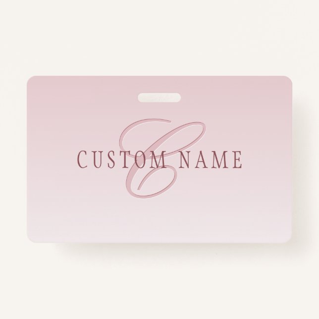 Badge Élégant lettrage et monogramme | Rose Ombre (Devant)