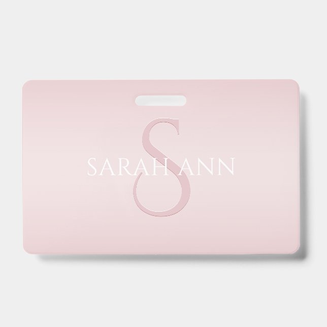 Badge Elégant moderne Blush Pink Ombre Nom et monogramme (Face)