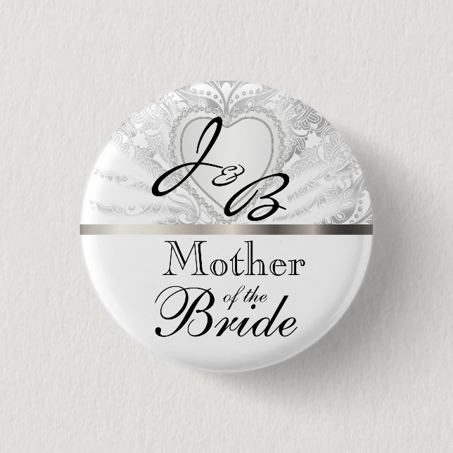 Badge Elegant Monogram Bridal Party White Satin Design (Devant)