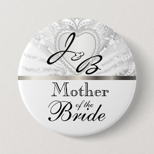 Badge Elegant Monogram Bridal Party White Satin Design