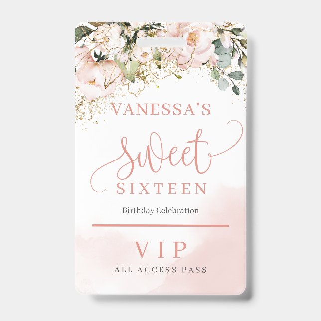 Badge Élégant or rose floral eucalyptus or seize (Avant)