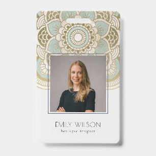 Badge Elégant Ornate Gold Foil Turquoise Mandala Photo