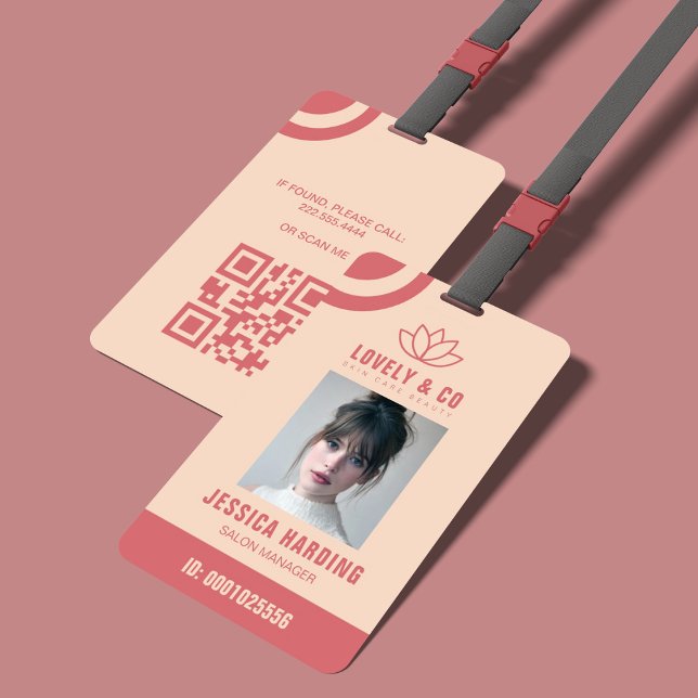 Badge Elegant Rose & Ivory Salon Employee Qr Code  (Créateur téléchargé)