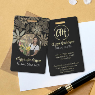 Badge Élégant Tan & Black Logo Photo Floral Evénement