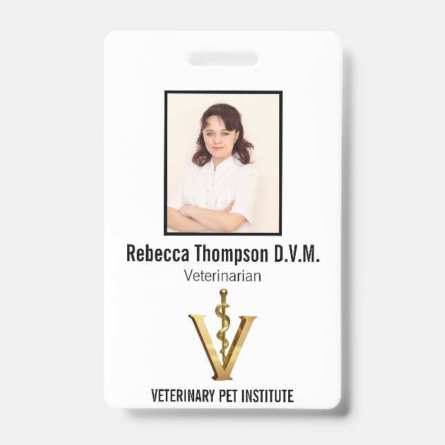 Badge Elégant Vétérinaire Or V Vet | ID photo (Avant)