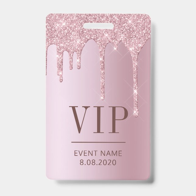 Badge Élégant VIP Access Rose d'événements Parties scint (Avant)