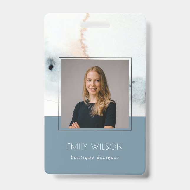 Badge Elégante Aqua bleu or Aquarelle Plage photo (Face)