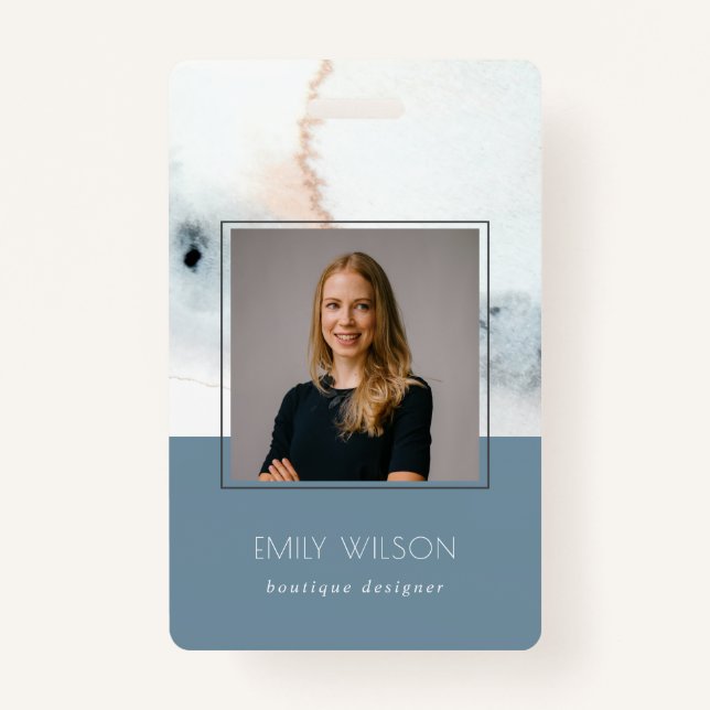 Badge Elégante Aqua bleu or Aquarelle Plage photo (Devant)