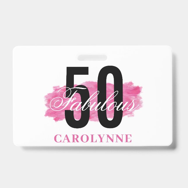 Badge Elégante Aquarelle rose 50e anniversaire (Avant)