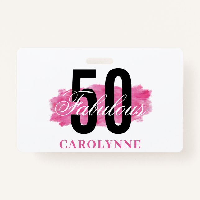 Badge Elégante Aquarelle rose 50e anniversaire (Devant)