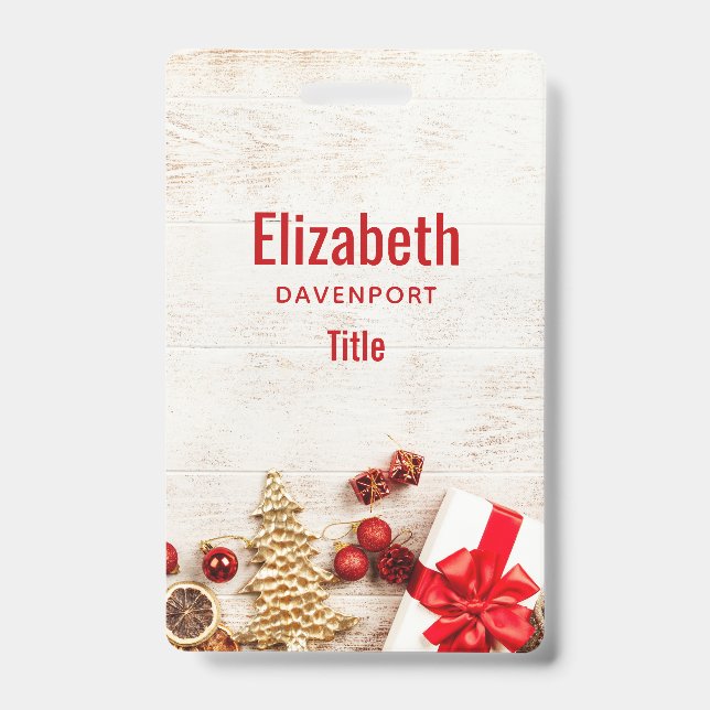 Badge Éléments à thème de Noël sur une planche en bois r (Avant)