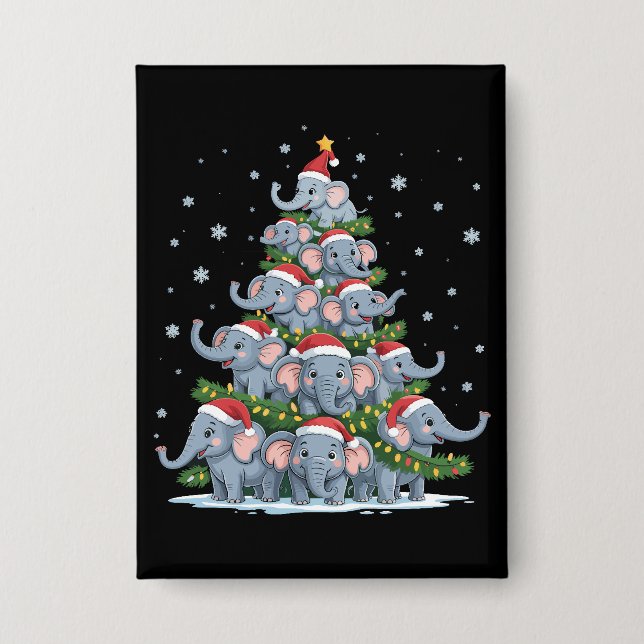 Badge Éléphant Arbre de Noël Drôle Éléphant Mignon (Recto)