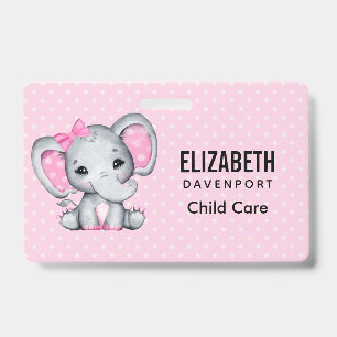 Badge Éléphant de bébé rose mignon avec des oreilles à p