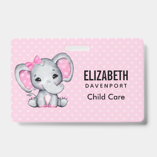 Badge Éléphant de bébé rose mignon avec des oreilles à p (Avant)