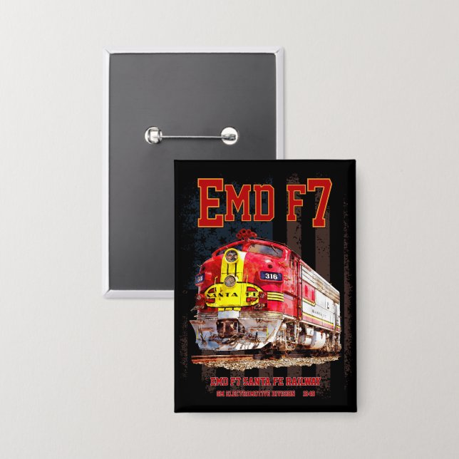 Badge EMD F7 Santa Fe Warbonnet with American Flag. (Recto/Verso)