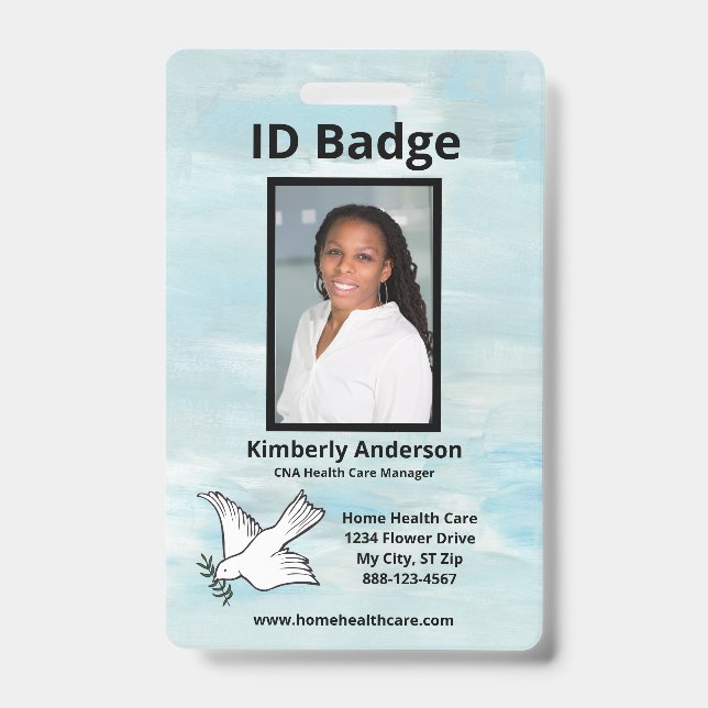 Badge employé aquarelle bleue Nom Logo ID (Avant)