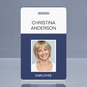 Badge Employé Bleu Marine - Nom Photo Entreprise