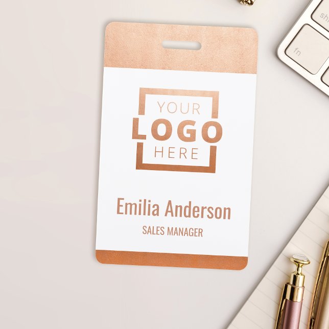 Badge Employé Code Barre Logo Or Rose Entreprise P (Créateur téléchargé)