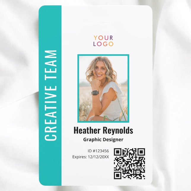 Badge Employé Code QR Photo Turquoise (Créateur téléchargé)