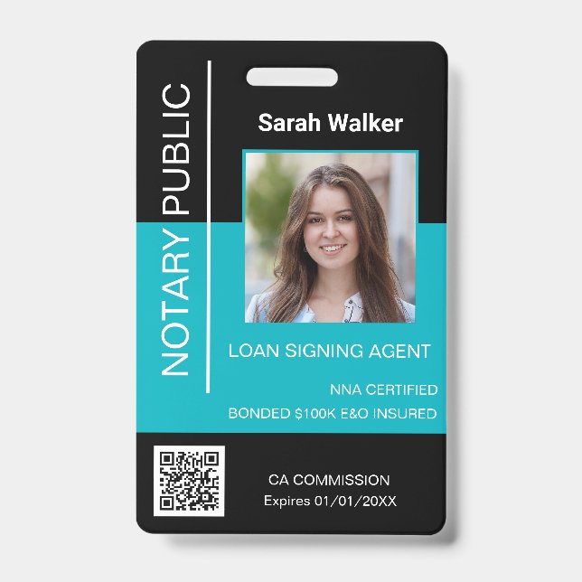 Badge Employé de bureau au Notaire Public ID turquoise n (Avant)