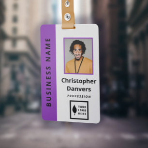 Badge employé de bureau violet blanc personnalisab