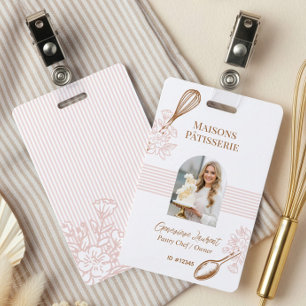 Badge Employé de la boulangerie Pink Stripe Whisk Spoon