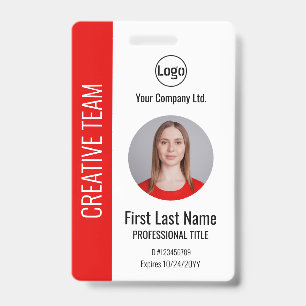 Badge employé d'entreprise rouge - Logo, Photo, Co