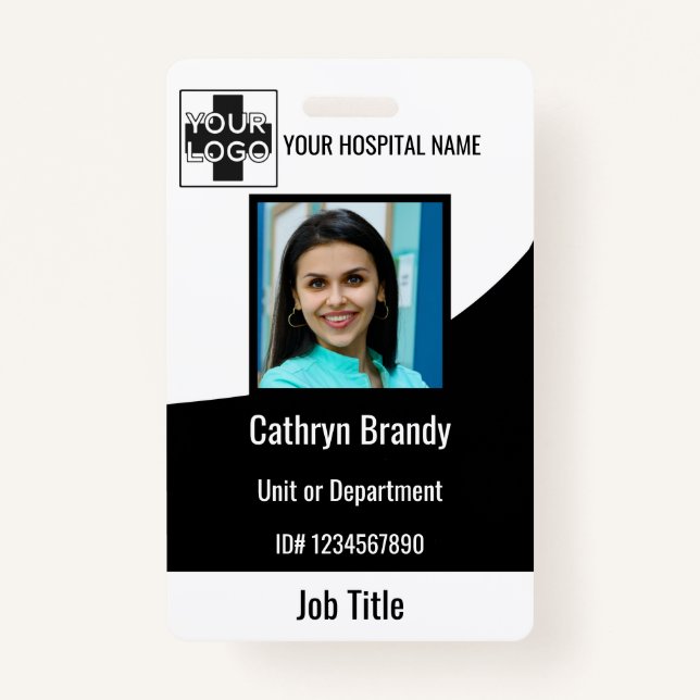 Badge employé d'hôpital ou de clinique personnalisé noir (Devant)