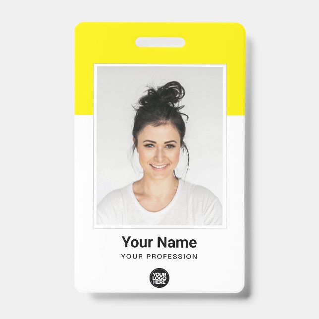 Badge Employé énorme Photo Qr Code Barres Logo Nom (Avant)