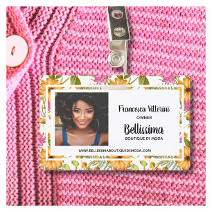 Badge employé floral personnalisé rose jaune
