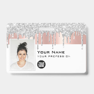 Badge Employé Glam Personnalisé, Code-barres, Logo