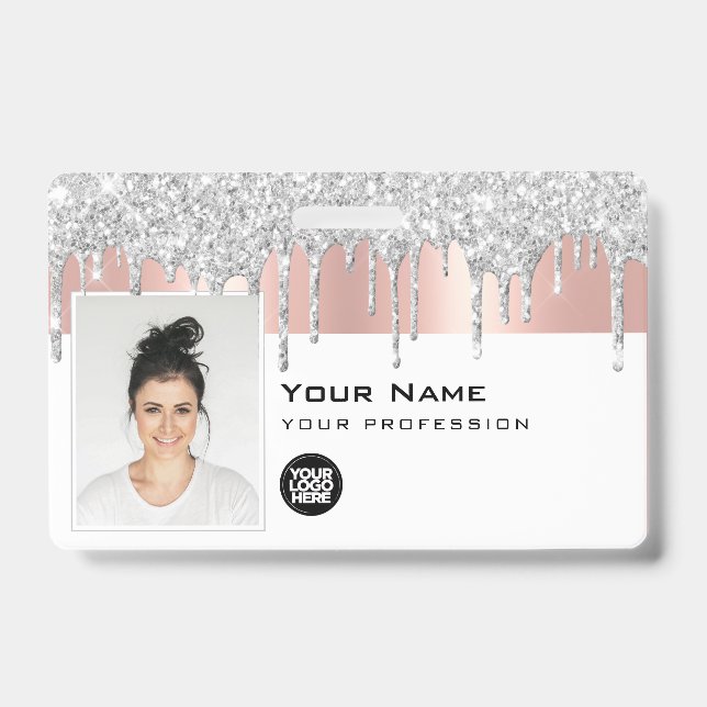 Badge Employé Glam Personnalisé, Code-barres, Logo (Avant)