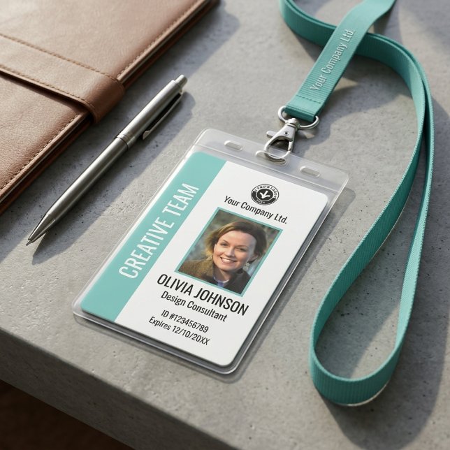 Badge Employé Moderne Photo Blanc Menthe (Créateur téléchargé)
