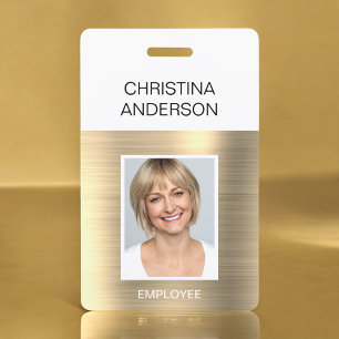 Badge Employé Or - Nom Photo Métallisé Entreprise