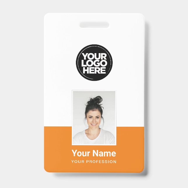 Badge Employé Orange - Photo, Code-barres, Grand L (Avant)