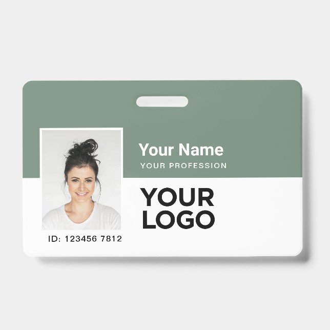 Badge Employé personnalisé | Barre de photo ou logo de c (Avant)