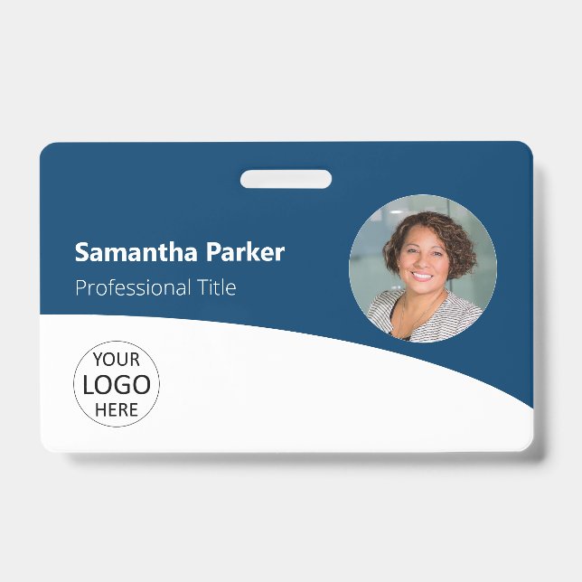Badge Employé Personnalisé Bleu - Photo, Logo, Cod (Avant)