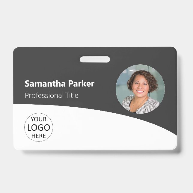 Badge Employé Personnalisé Gris - Photo, Logo, Cod (Avant)