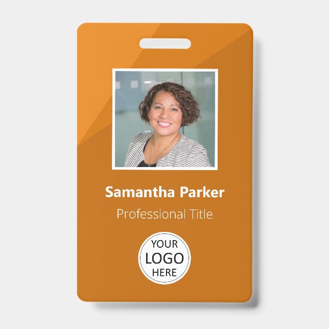 Badge Employé personnalisé orange - ID photo, logo, code (Avant)