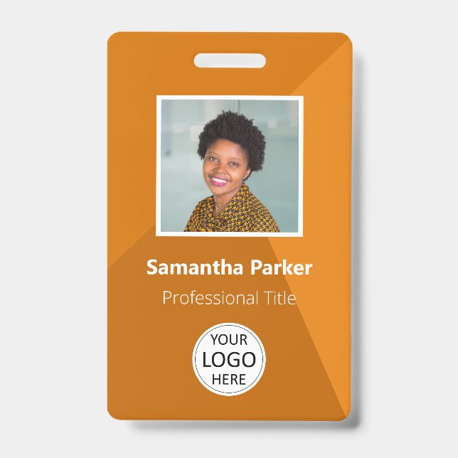Badge Employé personnalisé orange - ID photo, logo, code (Avant)