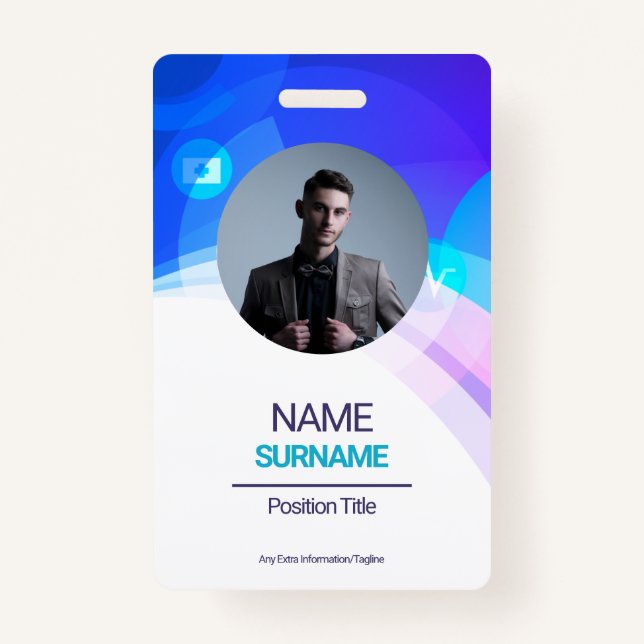 Badge Employé personnalisé - Photo, Adresse, E-mail, Nom (Devant)