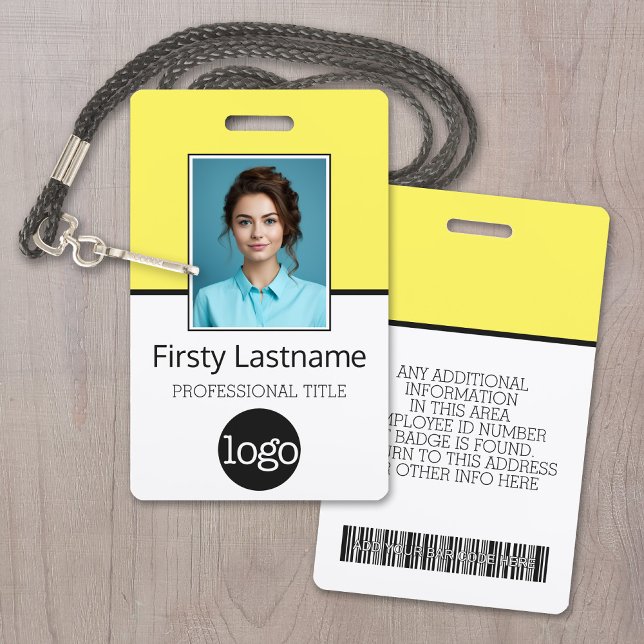Badge Employé Personnalisé - Photo, Code Barre, Logo, No (Custom Employee ID Badge with Photo, Logo and Scan Code)