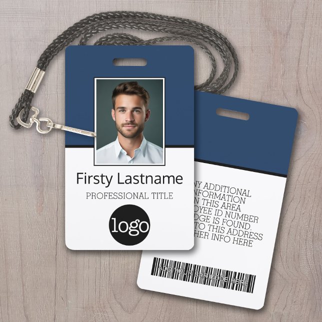 Badge Employé Personnalisé - Photo, Code Barre, Logo, No (Employee Identification Badge Template - Easy to Set Up with a Logo and Photo)