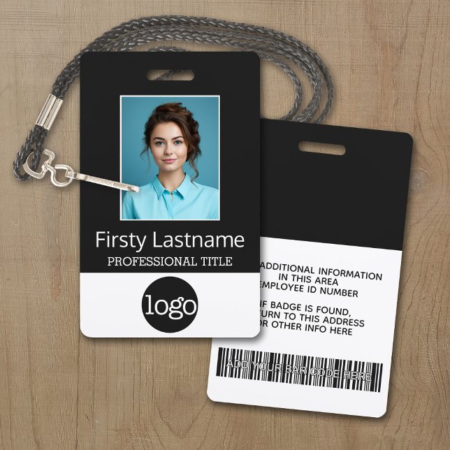 Badge Employé Personnalisé - Photo, Code Barre, Logo, No (Personalize this Employee ID Badge - A large color block is included. All items can be changed.)