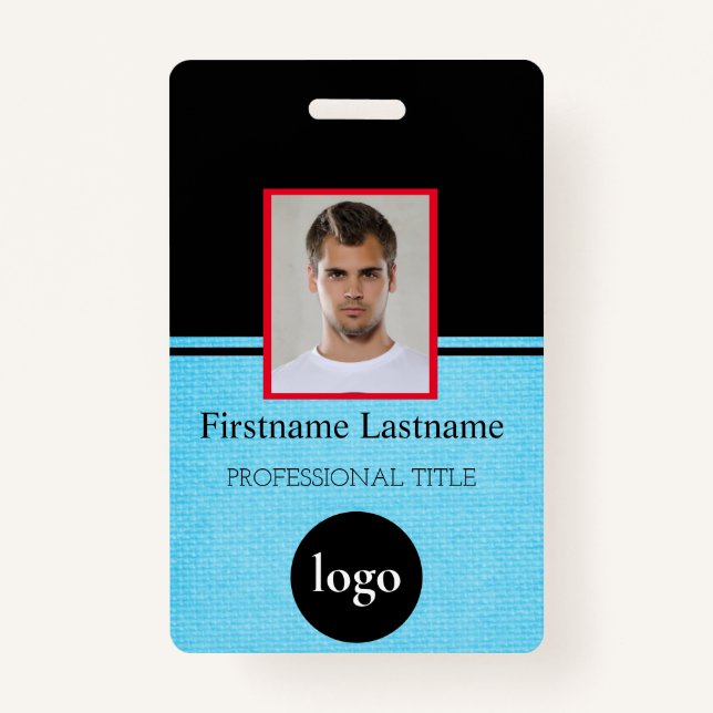 Badge Employé personnalisé - Photo, code-barres, logo, i (Devant)