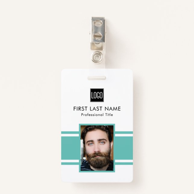 Badge Employé personnalisé | Photo du personnel du logo  (Devant avec clip)