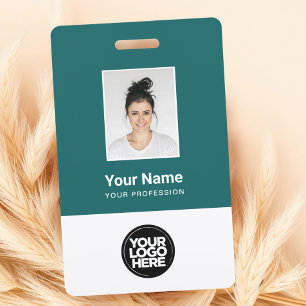 Badge Employé personnalisé sarcelle, Photo, Code-b