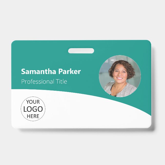 Badge Employé personnalisé sarcelle - Photo, logo, code- (Avant)