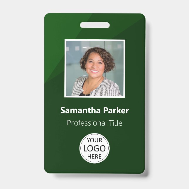 Badge Employé personnalisé vert - ID photo, logo, code b (Avant)