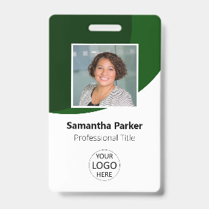 Badge Employé Personnalisé Vert - Photo, Logo, Cod